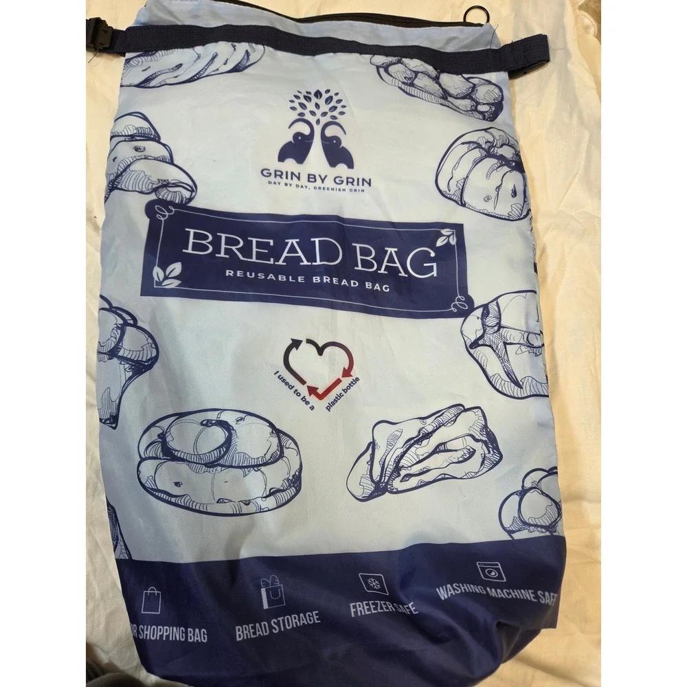 Grin by Grin Reusable Bread Bag Recycled Plastic Eco Friendly Blue 17x11